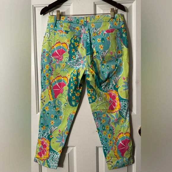 LILLY PULITZER 6 Floral PEACOCK PANTS JEANS Preppy Derby Cropped Southern Belle - Picture 2 of 10